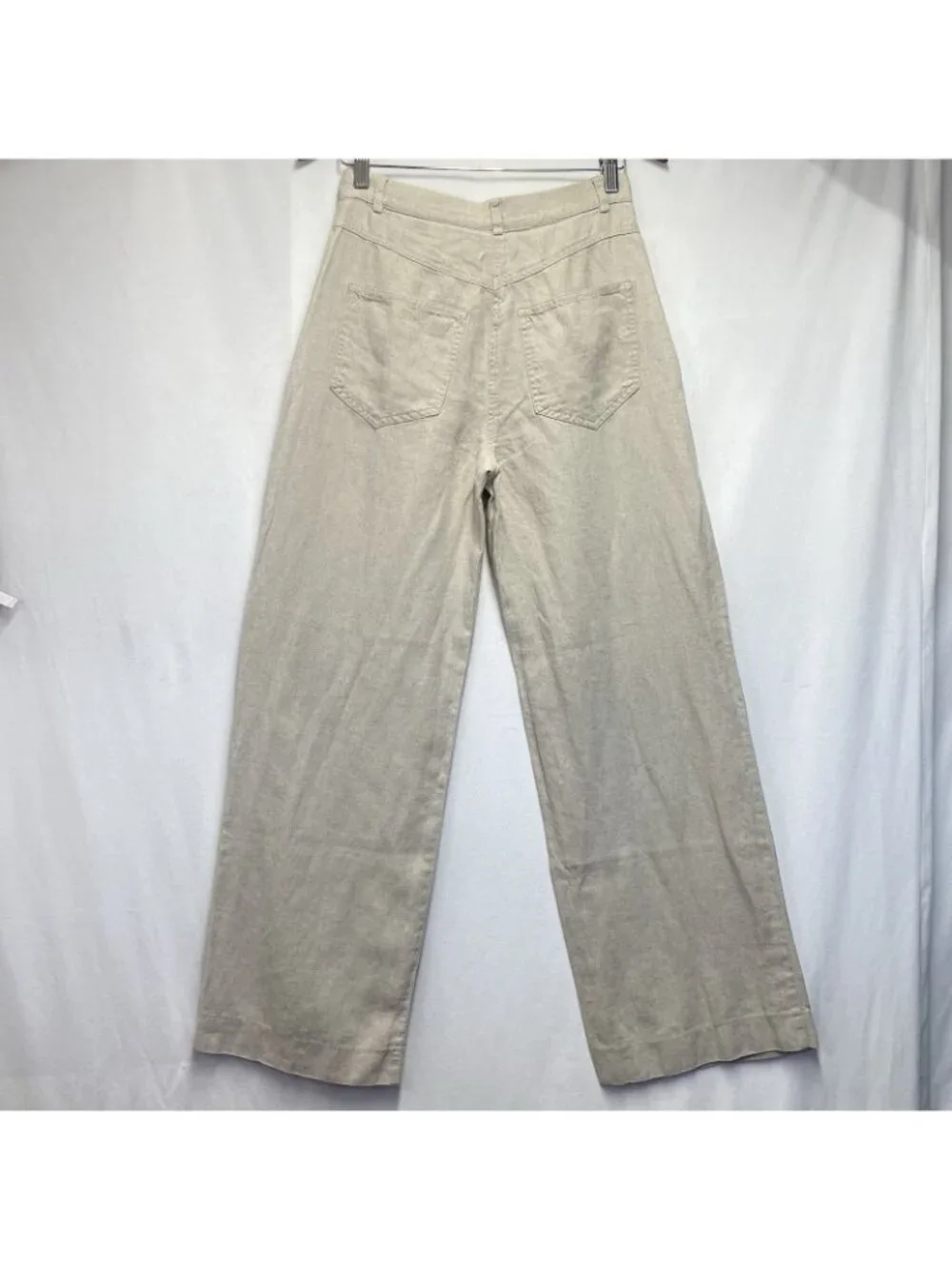 H&M Linen Blend High-Waited Wide Leg Trouser Pants Women Size 4 Light Beige